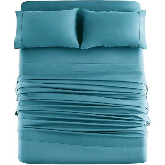 Mohap Bed Sheet Set 4 Piece Double Brushed Microfiber Sheet Set ~ King Size Teal - Picture 1 of 8